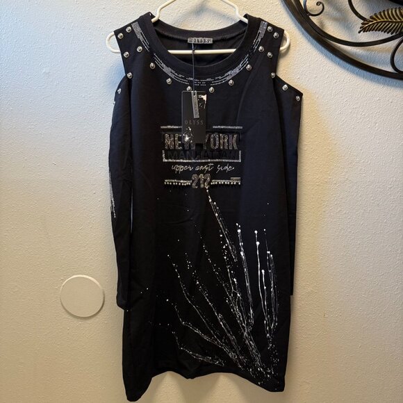 Olyss New York Manhattan Black Long Sleeve Dress With Studded Details M - Picture 5 of 11